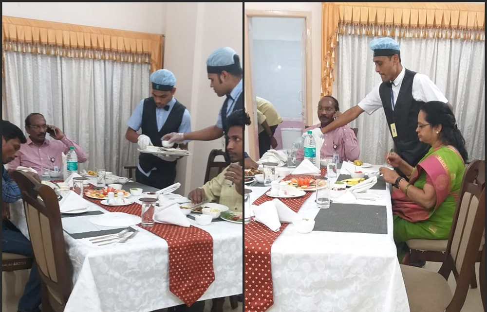chairman of isro mr sivan and his family enjoying their meal at isro guest house